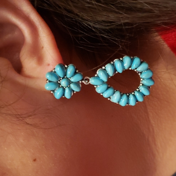 (B) Turquoise Floral Earrings Boho Western Cowgirl Rodeo Vaqueros - Picture 9 of 10